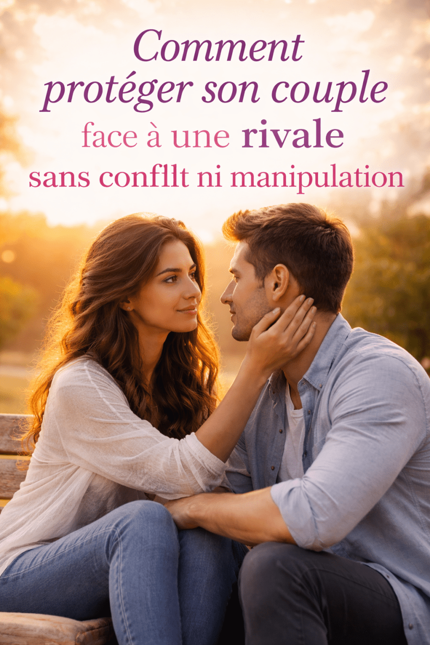 Couple amoureux partageant un moment de complicité et de sérénité illustrant la protection du couple face à une rivalité amoureuse sans conflit ni manipulation