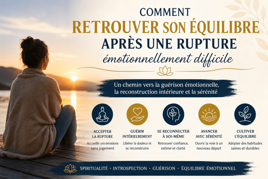 Illustration d’une personne en réflexion après une rupture difficile dans une démarche de reconstruction émotionnelle et spirituelle